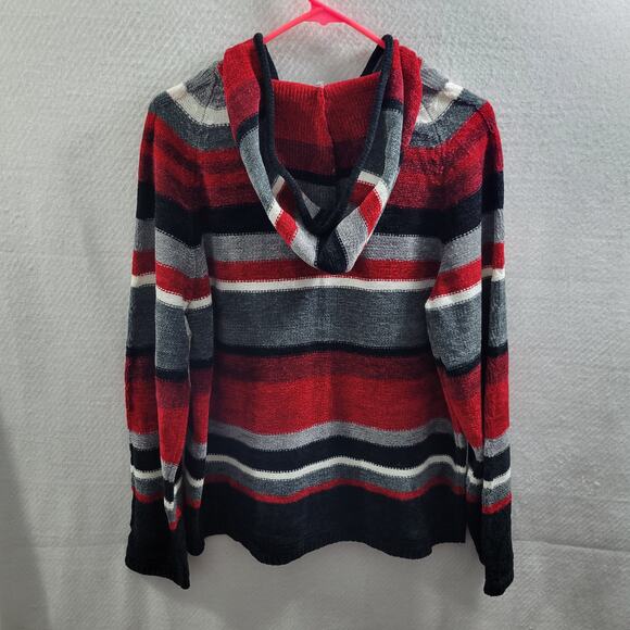 Denim & Co Chunky Red, Black & Gray Pullover Sweater With Hood Size L 122623-586 - Picture 4 of 6